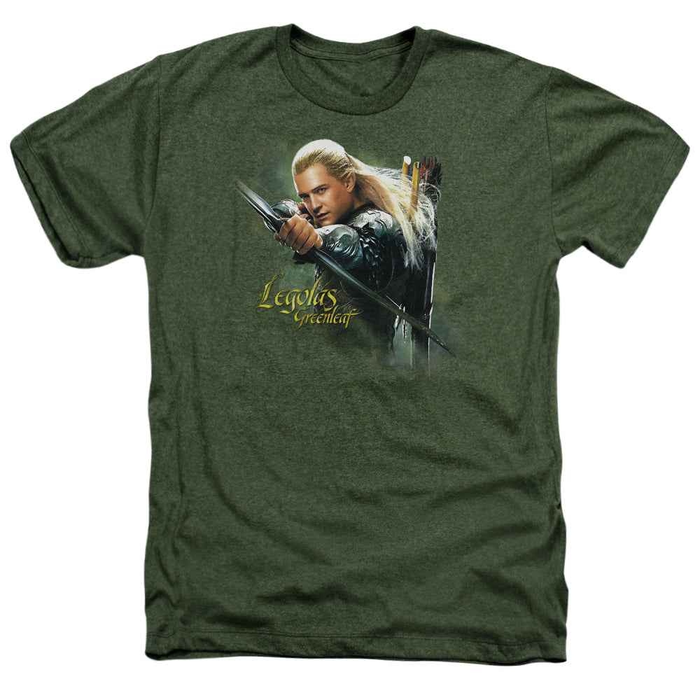 AN OFFCIALLY LICENSED HOBBIT LEGOLAS GREENLEAF MEN'S HEATHER T-SHIRT MILITARY GREEN