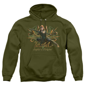 AN OFFCIALLY LICENSED HOBBIT TAURIEL ADULT UNISEX PULLOVER HOODIE MILITARY GREEN
