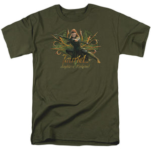 AN OFFCIALLY LICENSED HOBBIT TAURIEL MEN'S REGULAR FIT T-SHIRT MILITARY GREEN