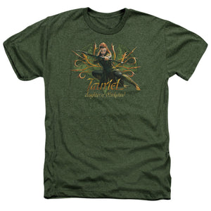 AN OFFCIALLY LICENSED HOBBIT TAURIEL MEN'S HEATHER T-SHIRT MILITARY GREEN
