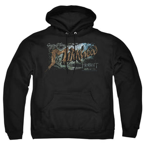AN OFFCIALLY LICENSED HOBBIT GREETINGS FROM MIRKWOOD ADULT UNISEX PULLOVER HOODIE BLACK