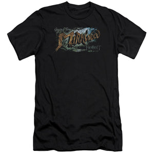 AN OFFCIALLY LICENSED HOBBIT GREETINGS FROM MIRKWOOD MEN'S PREMIUM SLIM FIT T-SHIRT BLACK