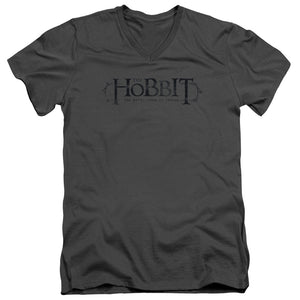 AN OFFCIALLY LICENSED HOBBIT ORNATE LOGO MEN'S V-NECK T-SHIRT CHARCOAL