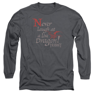 AN OFFCIALLY LICENSED HOBBIT NEVER LAUGH MEN'S LONG SLEEVE T-SHIRT CHARCOAL