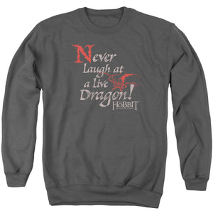 AN OFFCIALLY LICENSED HOBBIT NEVER LAUGH ADULT UNISEX CREWNECK SWEATSHIRT CHARCOAL