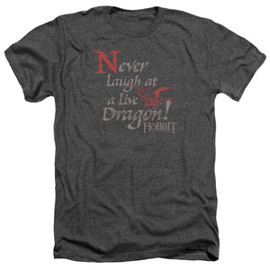 AN OFFCIALLY LICENSED HOBBIT NEVER LAUGH MEN'S HEATHER T-SHIRT CHARCOAL