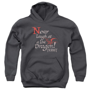 AN OFFCIALLY LICENSED HOBBIT NEVER LAUGH YOUTH HOODIE CHARCOAL