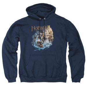 AN OFFCIALLY LICENSED HOBBIT BARRELING DOWN ADULT UNISEX PULLOVER HOODIE NAVY