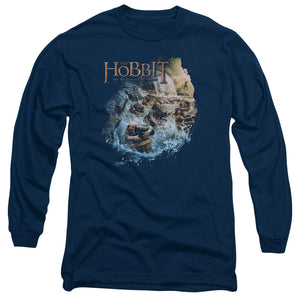 AN OFFCIALLY LICENSED HOBBIT BARRELING DOWN MEN'S LONG SLEEVE T-SHIRT NAVY