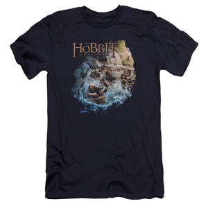 AN OFFCIALLY LICENSED HOBBIT BARRELING DOWN MEN'S PREMIUM SLIM FIT T-SHIRT NAVY
