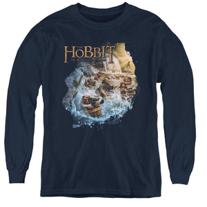 AN OFFCIALLY LICENSED HOBBIT BARRELING DOWN YOUTH LONG SLEEVE T-SHIRT NAVY
