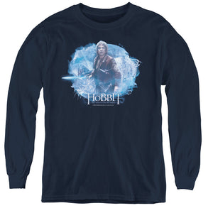 AN OFFCIALLY LICENSED HOBBIT TANGLED WEB YOUTH LONG SLEEVE T-SHIRT NAVY
