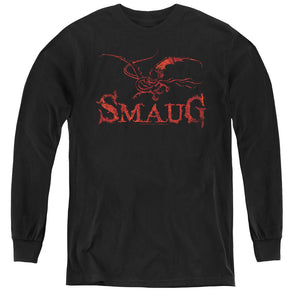 AN OFFCIALLY LICENSED HOBBIT DRAGON YOUTH LONG SLEEVE T-SHIRT BLACK