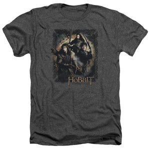 AN OFFCIALLY LICENSED HOBBIT WEAPONS DRAWN MEN'S HEATHER T-SHIRT CHARCOAL