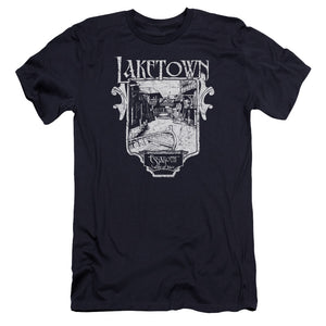 AN OFFCIALLY LICENSED HOBBIT LAKETOWN SIMPLE MEN'S PREMIUM SLIM FIT T-SHIRT NAVY