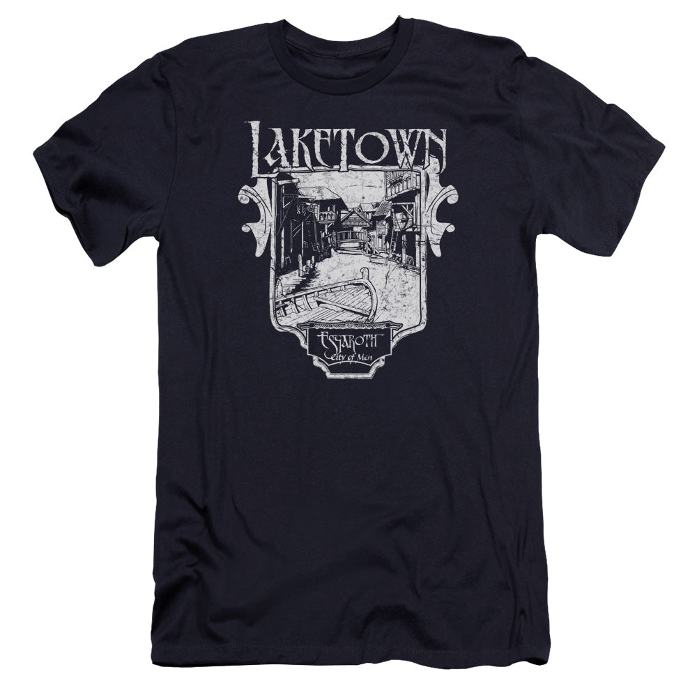 AN OFFCIALLY LICENSED HOBBIT LAKETOWN SIMPLE MEN'S PREMIUM SLIM FIT T-SHIRT NAVY