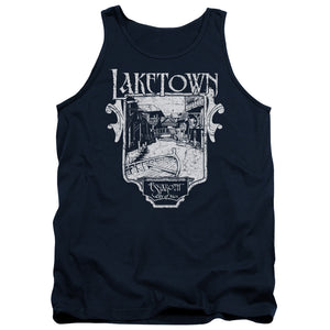 AN OFFCIALLY LICENSED HOBBIT LAKETOWN SIMPLE ADULT UNISEX TANK TOP NAVY