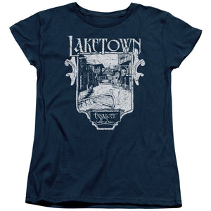 AN OFFCIALLY LICENSED HOBBIT LAKETOWN SIMPLE WOMEN'S REGULAR FIT T-SHIRT NAVY