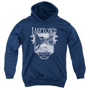 AN OFFCIALLY LICENSED HOBBIT LAKETOWN SIMPLE YOUTH HOODIE NAVY