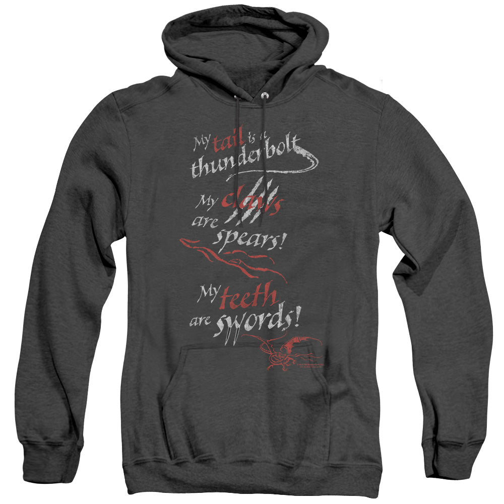 AN OFFCIALLY LICENSED HOBBIT TAIL CLAWS TEETH ADULT UNISEX HEATHER PULLOVER HOODIE BLACK