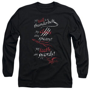 AN OFFCIALLY LICENSED HOBBIT TAIL CLAWS TEETH MEN'S LONG SLEEVE T-SHIRT BLACK