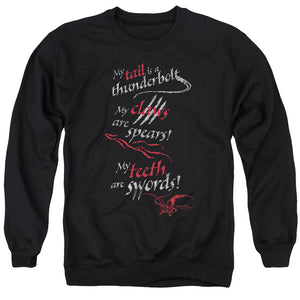 AN OFFCIALLY LICENSED HOBBIT TAIL CLAWS TEETH ADULT UNISEX CREWNECK SWEATSHIRT BLACK