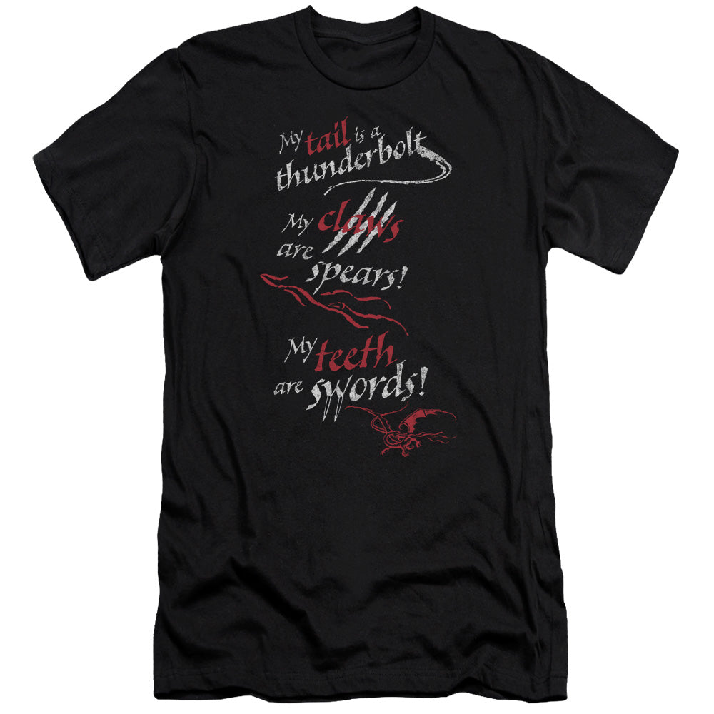 AN OFFCIALLY LICENSED HOBBIT TAIL CLAWS TEETH MEN'S PREMIUM SLIM FIT T-SHIRT BLACK