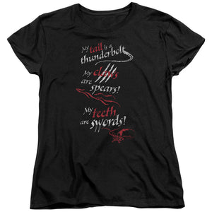 AN OFFCIALLY LICENSED HOBBIT TAIL CLAWS TEETH WOMEN'S REGULAR FIT T-SHIRT BLACK