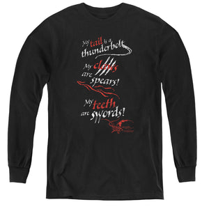 AN OFFCIALLY LICENSED HOBBIT TAIL CLAWS TEETH YOUTH LONG SLEEVE T-SHIRT BLACK