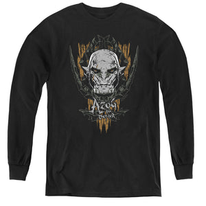 AN OFFCIALLY LICENSED HOBBIT AZOG YOUTH LONG SLEEVE T-SHIRT BLACK