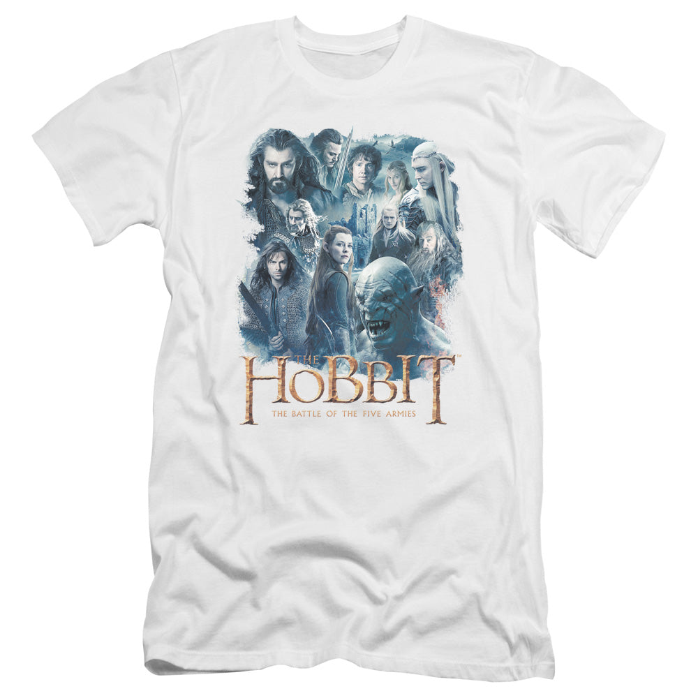 AN OFFCIALLY LICENSED HOBBIT MAIN CHARACTERS MEN'S PREMIUM SLIM FIT T-SHIRT WHITE