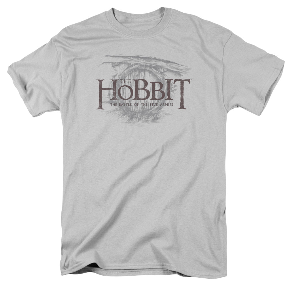 AN OFFCIALLY LICENSED HOBBIT DOOR LOGO MEN'S REGULAR FIT T-SHIRT SILVER