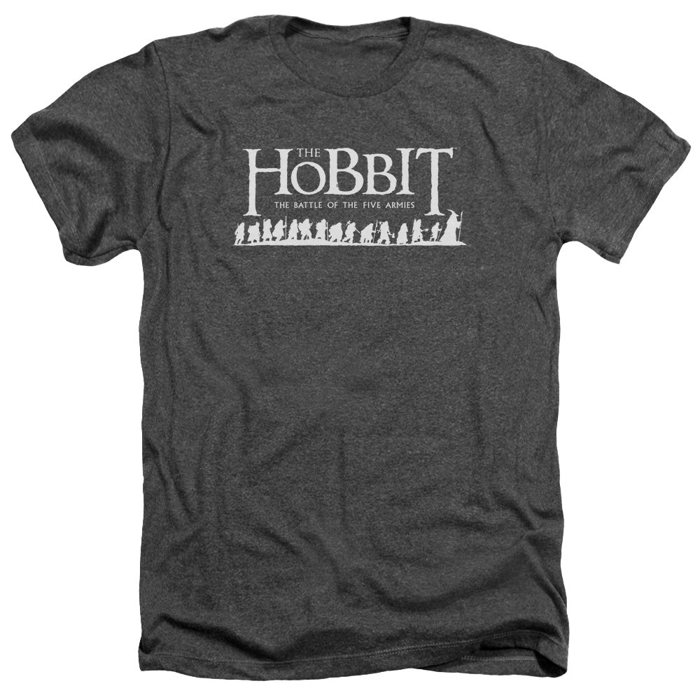 AN OFFCIALLY LICENSED HOBBIT WALKING LOGO MEN'S HEATHER T-SHIRT CHARCOAL