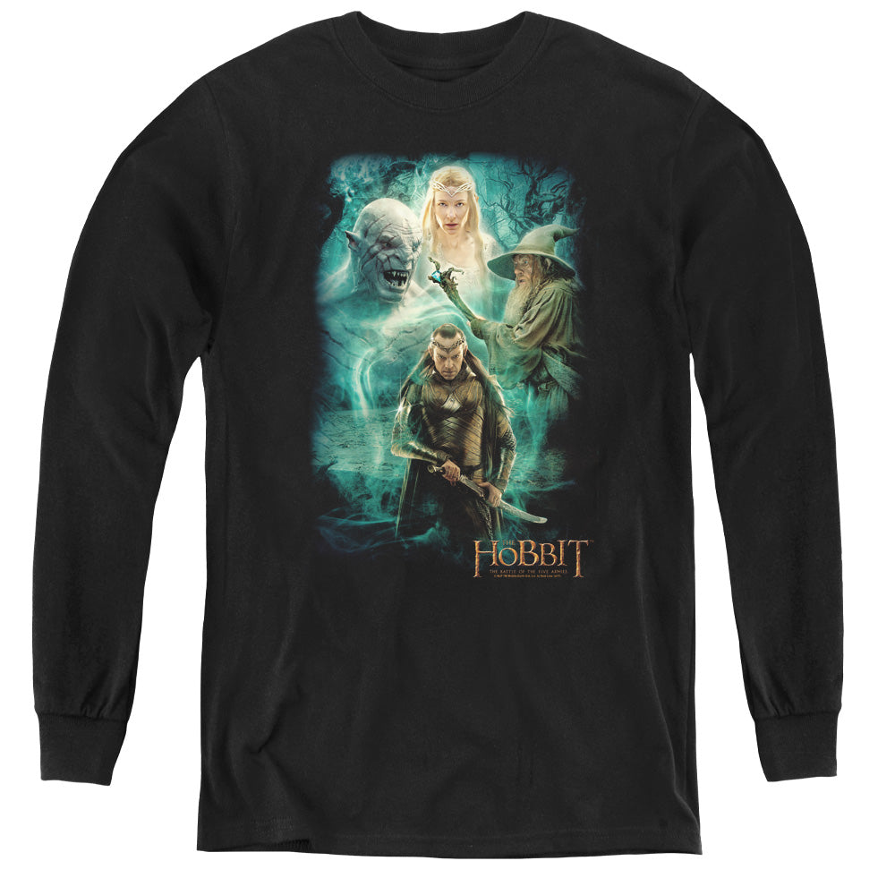 AN OFFCIALLY LICENSED HOBBIT ELRONDS CREW YOUTH LONG SLEEVE T-SHIRT BLACK