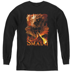 AN OFFCIALLY LICENSED HOBBIT SMOLDER YOUTH LONG SLEEVE T-SHIRT BLACK