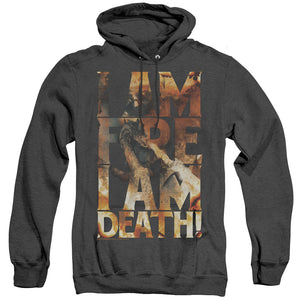 AN OFFCIALLY LICENSED HOBBIT I AM FIRE ADULT UNISEX HEATHER PULLOVER HOODIE BLACK