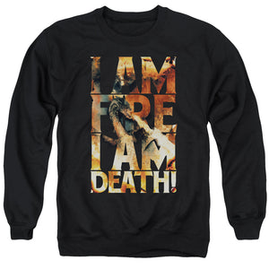 AN OFFCIALLY LICENSED HOBBIT I AM FIRE ADULT UNISEX CREWNECK SWEATSHIRT BLACK