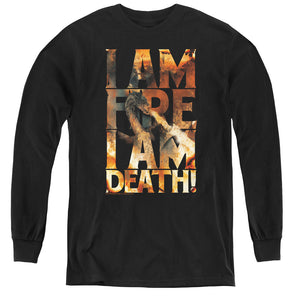 AN OFFCIALLY LICENSED HOBBIT I AM FIRE YOUTH LONG SLEEVE T-SHIRT BLACK