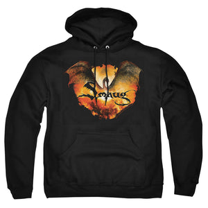 AN OFFCIALLY LICENSED HOBBIT REIGN IN FLAME ADULT UNISEX PULLOVER HOODIE BLACK