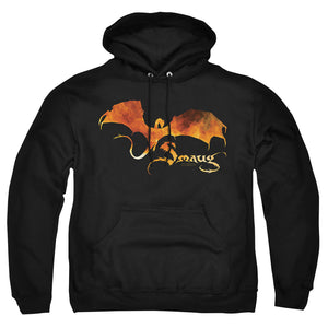 AN OFFCIALLY LICENSED HOBBIT SMAUG ON FIRE ADULT UNISEX PULLOVER HOODIE BLACK