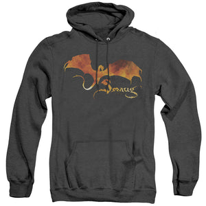 AN OFFCIALLY LICENSED HOBBIT SMAUG ON FIRE ADULT UNISEX HEATHER PULLOVER HOODIE BLACK