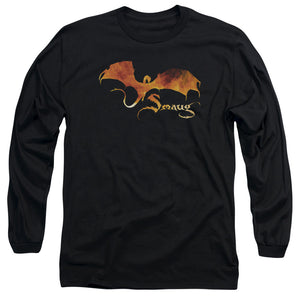 AN OFFCIALLY LICENSED HOBBIT SMAUG ON FIRE MEN'S LONG SLEEVE T-SHIRT BLACK