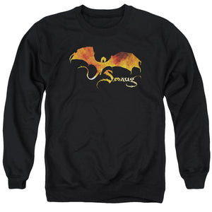 AN OFFCIALLY LICENSED HOBBIT SMAUG ON FIRE ADULT UNISEX CREWNECK SWEATSHIRT BLACK