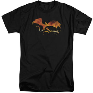 AN OFFCIALLY LICENSED HOBBIT SMAUG ON FIRE MEN'S TALL FIT T-SHIRT BLACK