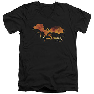 AN OFFCIALLY LICENSED HOBBIT SMAUG ON FIRE MEN'S V-NECK T-SHIRT BLACK