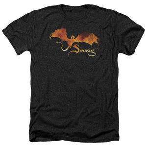 AN OFFCIALLY LICENSED HOBBIT SMAUG ON FIRE MEN'S HEATHER T-SHIRT CHARCOAL