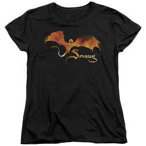 AN OFFCIALLY LICENSED HOBBIT SMAUG ON FIRE WOMEN'S REGULAR FIT T-SHIRT BLACK