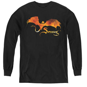 AN OFFCIALLY LICENSED HOBBIT SMAUG ON FIRE YOUTH LONG SLEEVE T-SHIRT BLACK