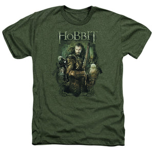AN OFFCIALLY LICENSED HOBBIT THORIN AND COMPANY MEN'S HEATHER T-SHIRT MILITARY GREEN