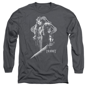 AN OFFCIALLY LICENSED HOBBIT KING THORIN MEN'S LONG SLEEVE T-SHIRT CHARCOAL